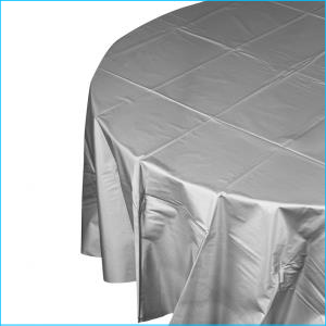 Silver Round Plastic Tablecover 2.13m