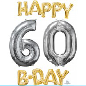 Airfill Phrase 60th Birthday Gold & Silv