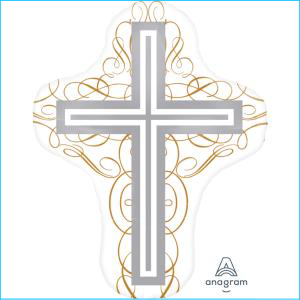 Foil Communion Cross Elegant White 71cm
