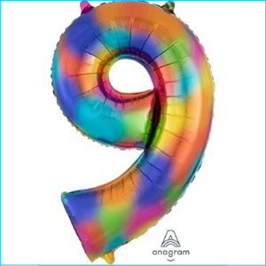Foil 86cm Rainbow Number 9