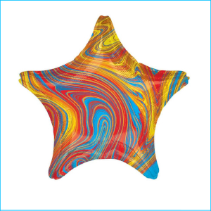 Foil 45cm Star Marble Blue, Red & Yellow