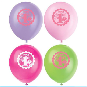 Latex Balloon Pack Happy 1st Safari Pink