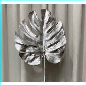 Stem Monstera Leaf Silver Metallic 79cm