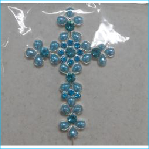 Cake Topper Cross Blue Diamante Pearl