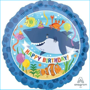 Foil Shark Happy Birthday B 45cm