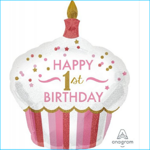 Foil 1st Birthday Cupcake Pink 91cm