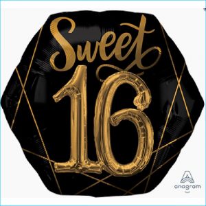 Foil 16th Birthday Black & Gold 76cm