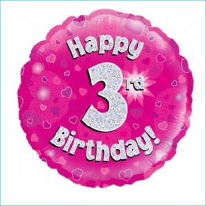 Foil 3rd Birthday Holographic Pink 45cm
