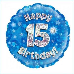 Foil 15th Birthday Holographic Blue 45cm