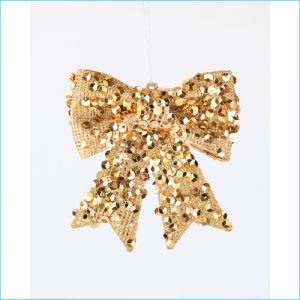 Hanging Bow Sequin Gold 13cm