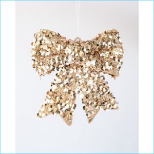 Hanging Bow Sequin White Gold 13cm