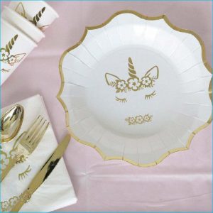 White Gold Unicorn Paper Plates Pk 8