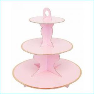 Cup Cake Stand Pink w Gold Trim 3 Layer