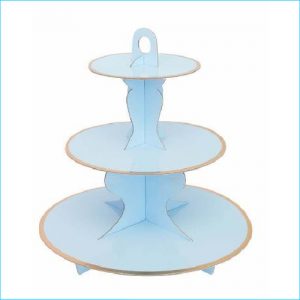 Cake Stand Blue w Gold Trim 3 layers