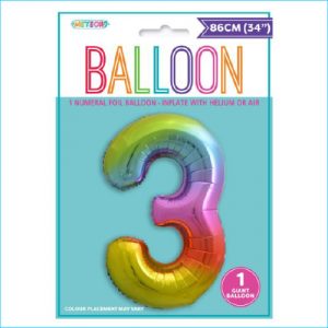 Foil 86cm Rainbow Number 3 M
