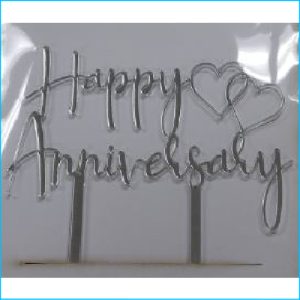 Cake Topper Happy Anniversary Silver