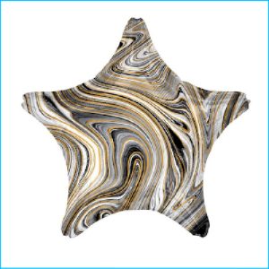 Foil 45cm Star Marble Black, White & Gol