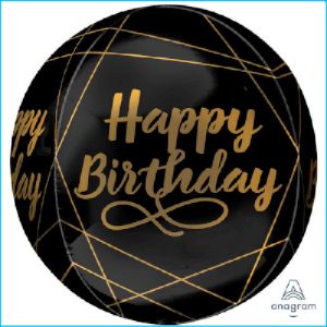 Foil Orbz Happy Birthday Black & Gold