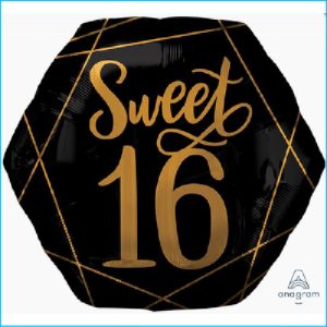 Foil 16th Birthday Black & Gold 58cm