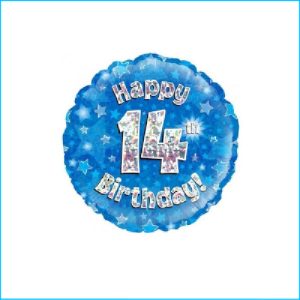 Foil 14th Birthday Holographic Blue 45cm