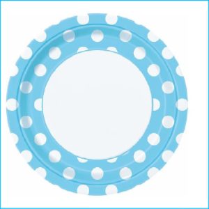 Light Blue Dots Paper Lunch Plates Pk 8