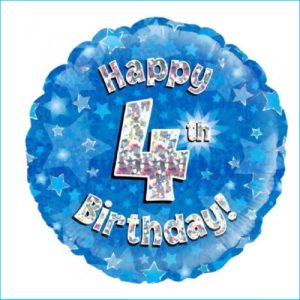 Foil 4th Birthday Holographic Blue 45cm