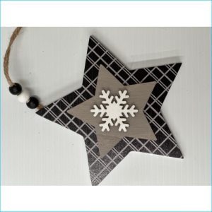 Wooden Gingham Black Star 15cm