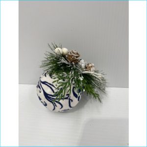 Bauble Blue/White with Pine 8cm