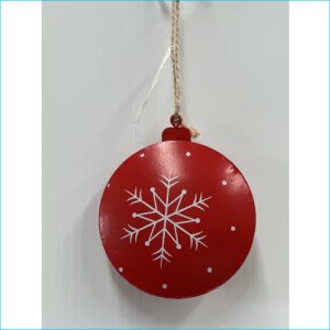 Bauble Red Printed Snowflake 10cm