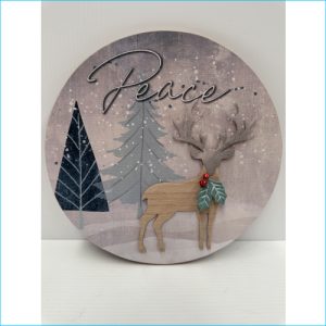 Wooden Picture Peace Reindeer 30cm