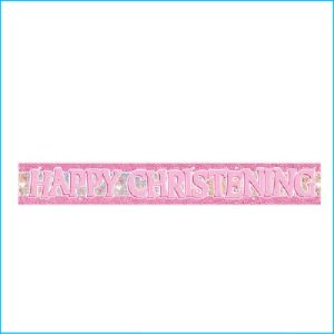 Happy Christening Pink Foil Banner 365cm