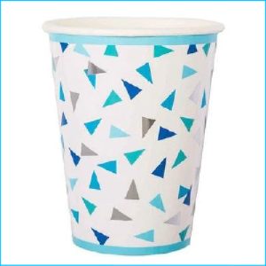 Blue & Silver Triangle Paper Cups Pk 8