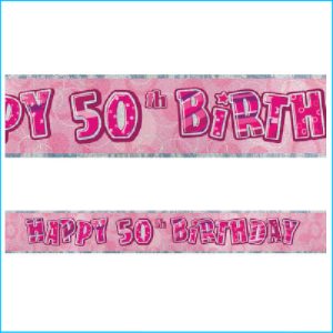 Happy 50th Birthday Pink Foil Banner 365