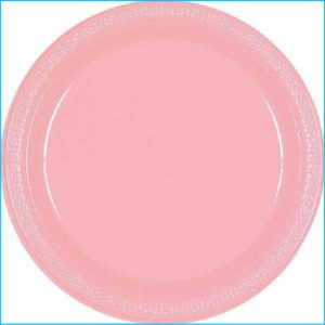New Pink Round Plastic Snack Plates Pk 2