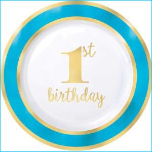 Light Blue Rim 1st Birthday Plastic Dinn