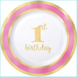 Light Pink Rim 1st Birthday Plastic Snac