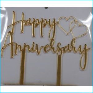 Cake Topper Happy Anniversary Gold