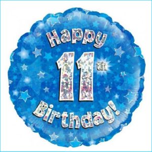 Foil 11th Birthday Holographic Blue 45cm