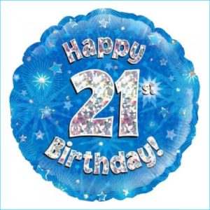 Foil 21st Birthday Holographic Blue 45cm