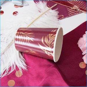 Pink Gold Leaf Paper Cups Pk 8