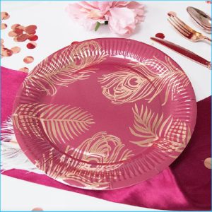 Pink Gold Leaf Paper Plates Pk 8
