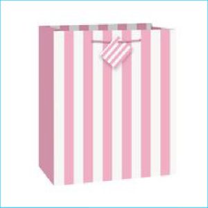 Gift Bag Pink and White Stripe 33cm H