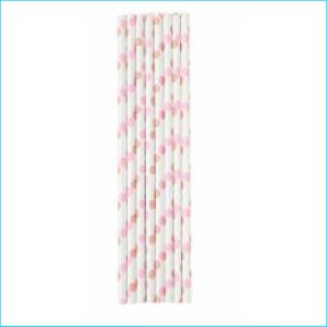 Pink and Gold Dot Paper Straws Pk 8