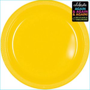 Yellow Round Plastic Plates Pk 20