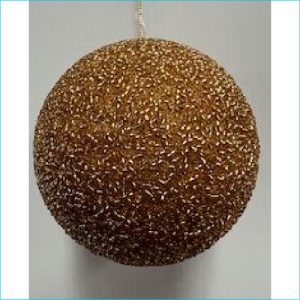 Gold Bead Glitter Xmas Ball Orn 12cm