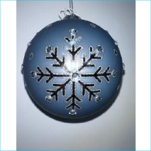 Bauble Blue Glass Ball w Snowflake 10cm