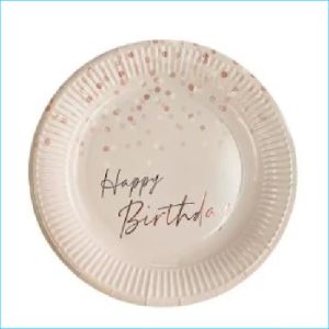 Pink Happy Birthday Paper Plate Pk8 23cm