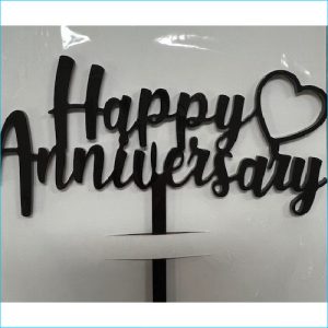 Cake Topper Happy Anniversary Black
