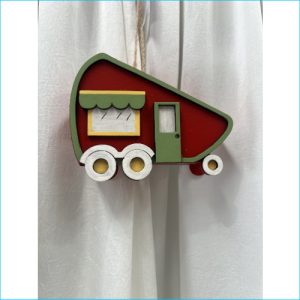 Xmas Wooden Caravan Red Green 8x10cm
