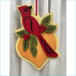 Xmas Wooden Bird on Lemon 18x13cm